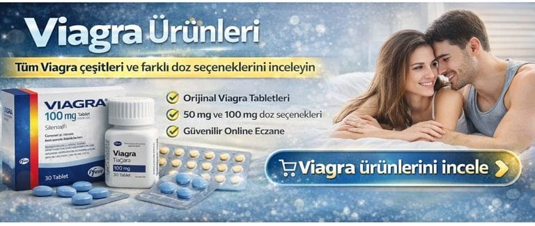 Viagra ürünleri 100 mg doz seçeneklerini gösteren ürün bilgi banneri