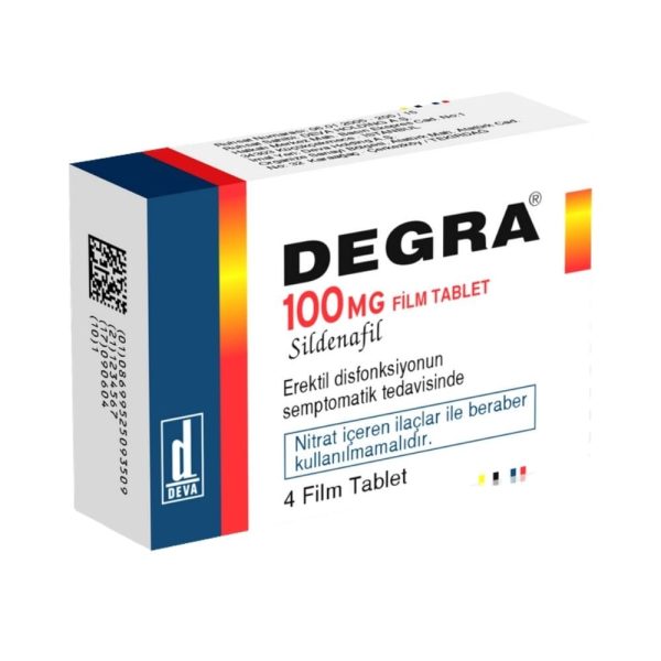 Degra 100 mg 4 tablet ürün ambalajı
