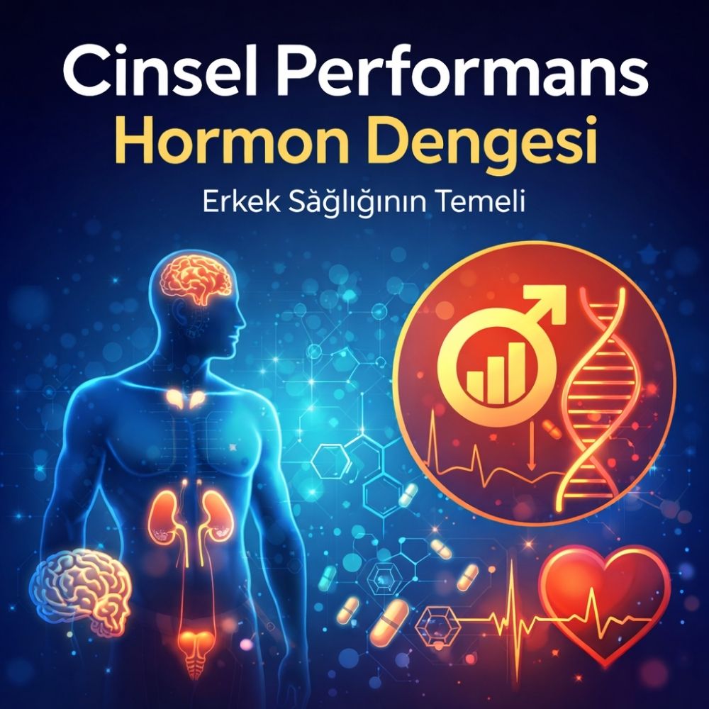 alt="Cinsel performans hormon dengesi ilişkisi, testosteron ve erkek sağlığı görsel anlatım"