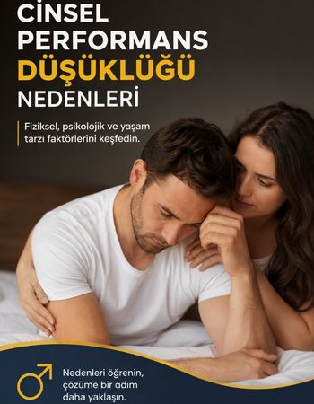Cinsel performans düşüklüğü yaşayan erkeğe destek olan kadın partneri gösteren bilgilendirici blog görseli