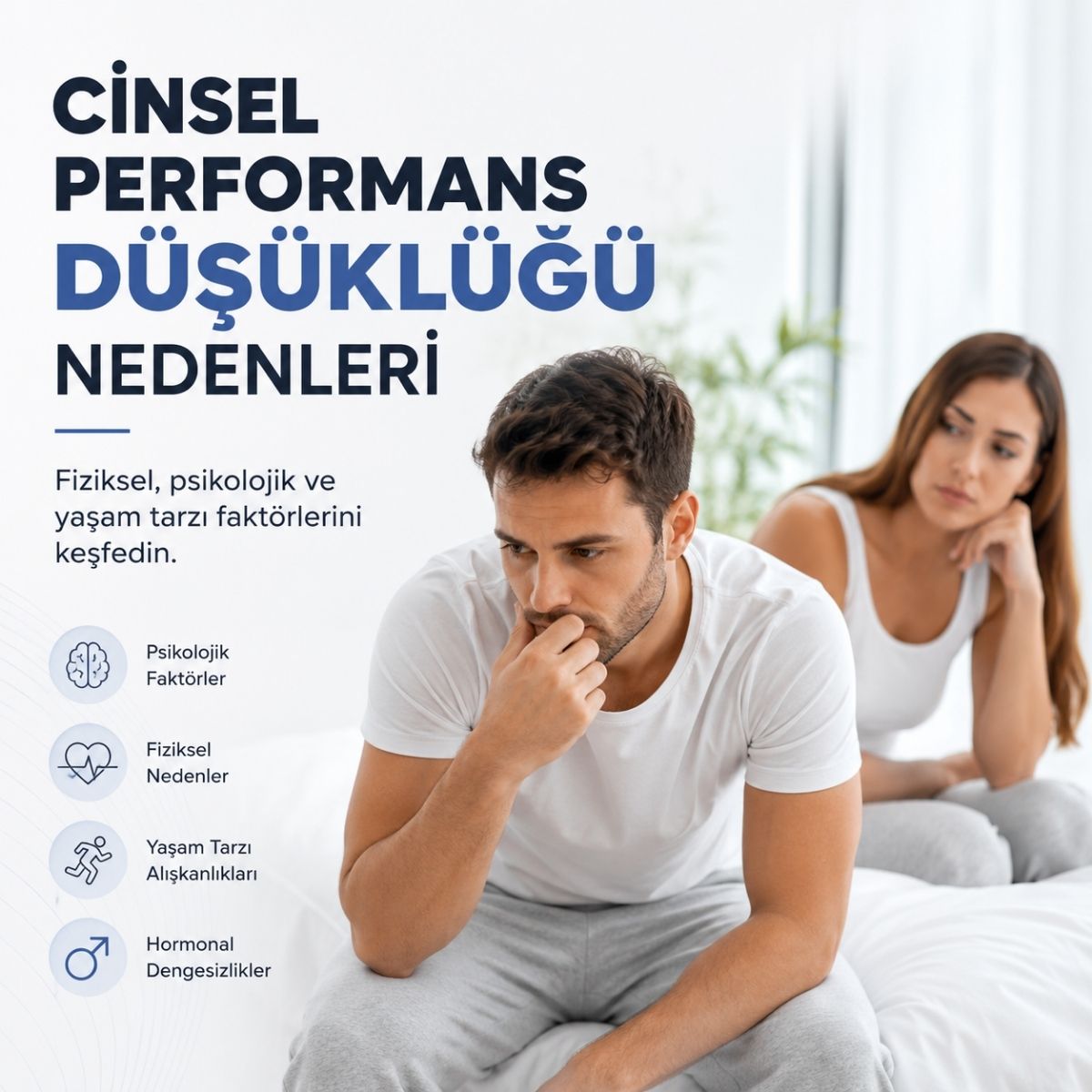 Cinsel performans düşüklüğü nedenleri hakkında bilgilendirici içerikte kullanılan çift görseli