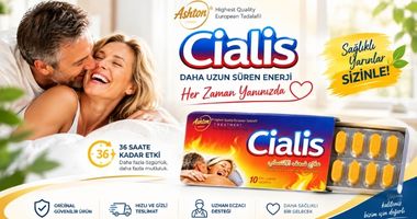 Cialis demir kutu 10 tablet ürünü içeriği için hazırlanmış ürün görseli ve bir çift bulunan bilgilendirme görseli